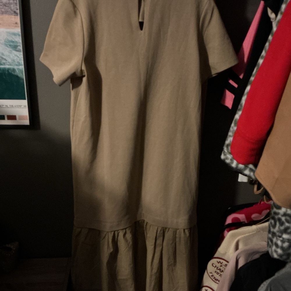 NWT English Factory Tan Short-Sleeve Ruffle-Hem Dress - Picture 8 of 9